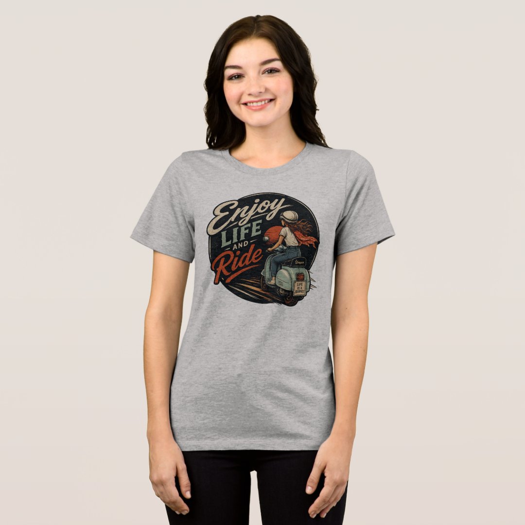 Enjoy Life and Ride Vintage Vespa T-Shirt | Retro Scooter Travel Gift - Image 2