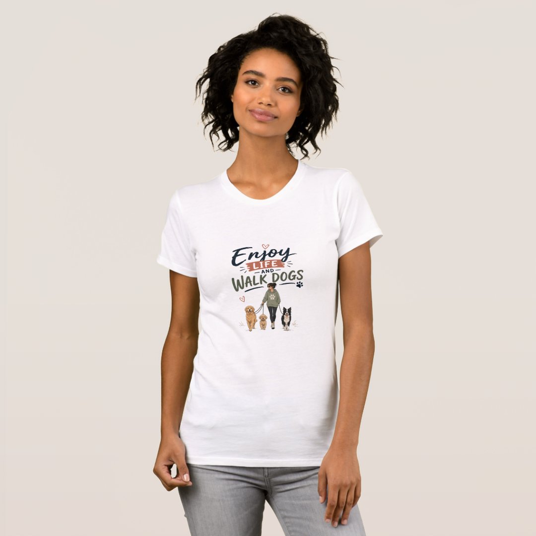 Enjoy Life and Walk Dogs – Cute Dog Lover T-Shirt - Image 2